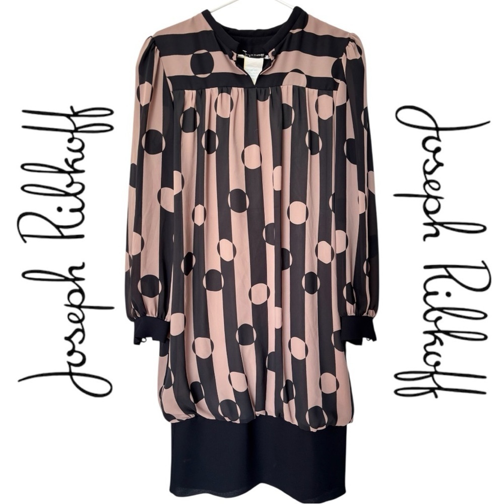 ✨Joseph Ribkoff Vintage Geometric Shift Dress Black & Cream- No Size tag - Picture 2 of 11